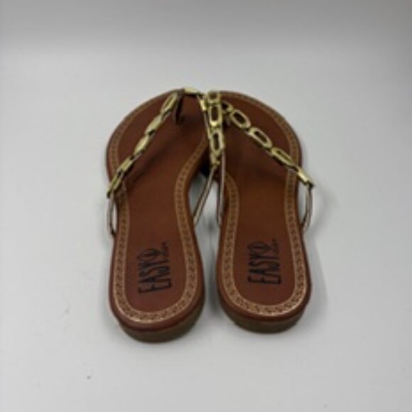Easy USA Women's Flat Thong Sandals With Decorative Gold Chain Strap 6M - Picture 4 of 5